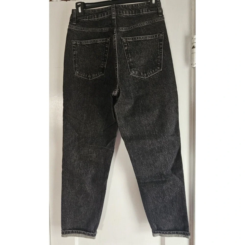 NWT‎ TOPSHOP MOTO MOM woman Sz W26 black wash denim jeans